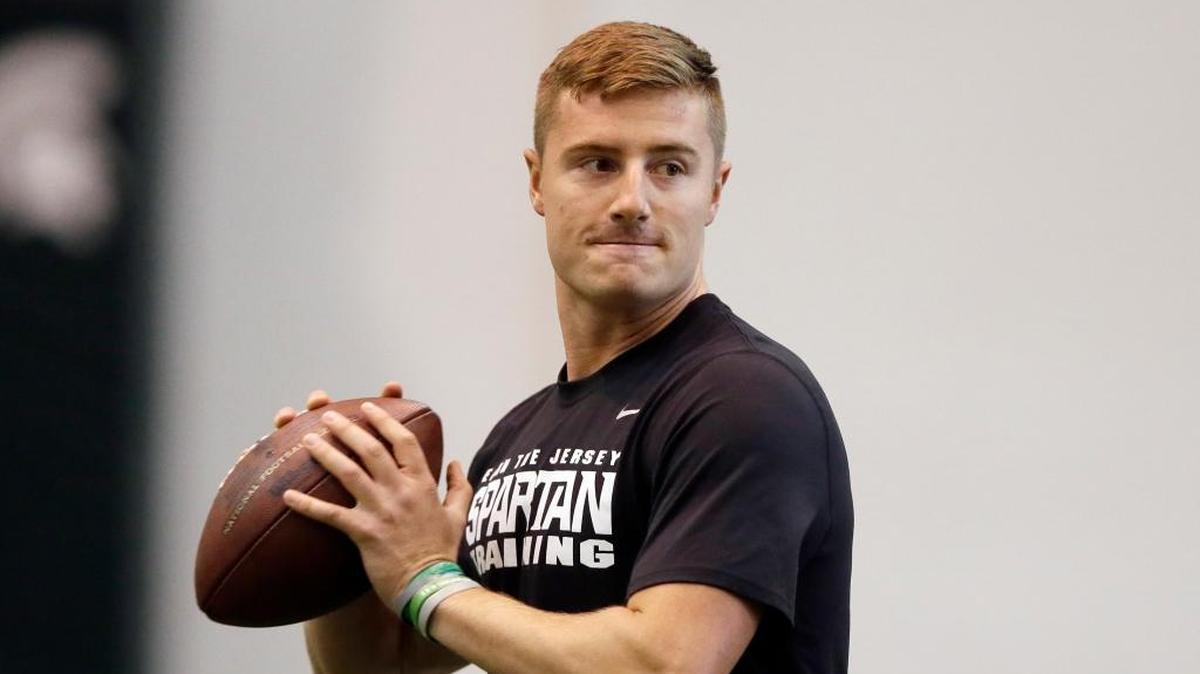 Quarterback Connor Cook throws during a drill for NFL scouts at a pro day workout at Michigan State on Wednesday, March 16, 2016, in East Lansing, Mich.