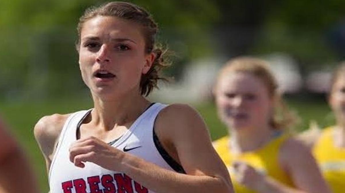 Fresno State junior Annemarie Schwanz, pictured here during the Bulldog Invitational at Veterans Memorial Stadium, ran to a seventh-place finish in the 1,500 meters at the NCAA Division I Track and Field Championships on June 11, 2016 in Eugene, Ore.