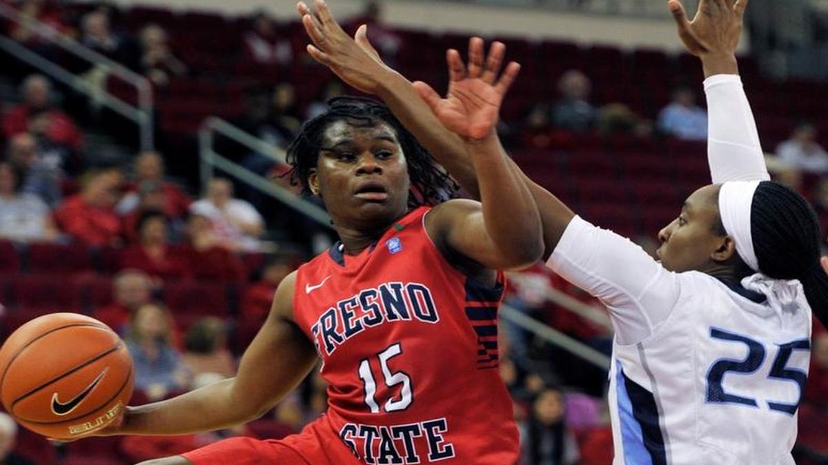Fresno State’s Shauqunna Collins, left, is averaging 10.7 points per game and has scored in double figures 13 times this season. The Bulldogs host Nevada at 2 p.m. Sunday in a Mountain West conference game at Save Mart Center.