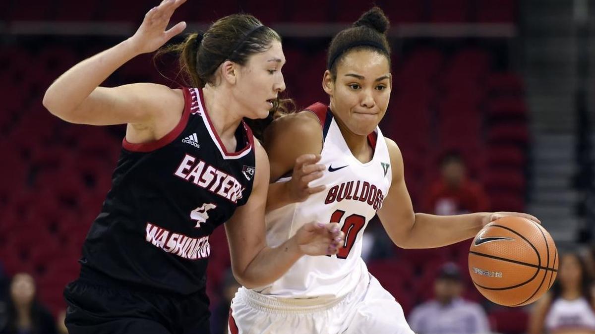 Fresno State’s Candice White, right, in action earlier this season against Eastern Washington, scored 24 points Thursday, Dec. 28 at Nevada.