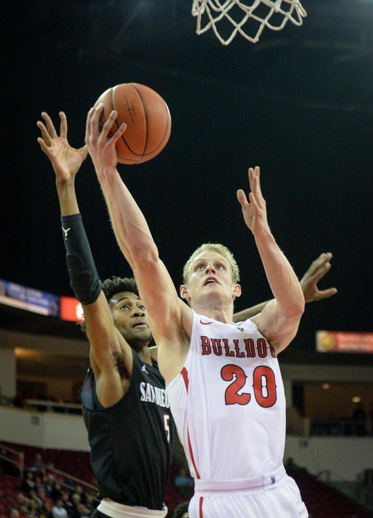 Fresno State forward Sam Bittner and the Bulldogs hit only 35.1 percent of their shots in a 64-61 loss to Air Force Wednesday, Feb. 20, 2019., snapping a three-game winning streak.
