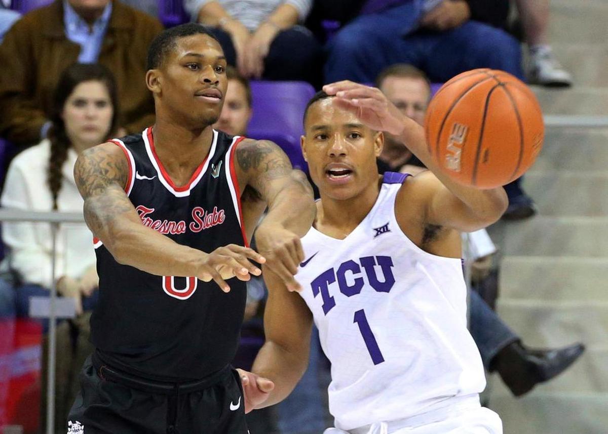 Fresno State guard New Williams (0), seen in action against TCU, scored 14 points off the bench in the Bulldogs’ 62-53 victory at Boise State. Fresno State gets the Broncos at the Save Mart Center Wednesday, Feb. 13, 2019.