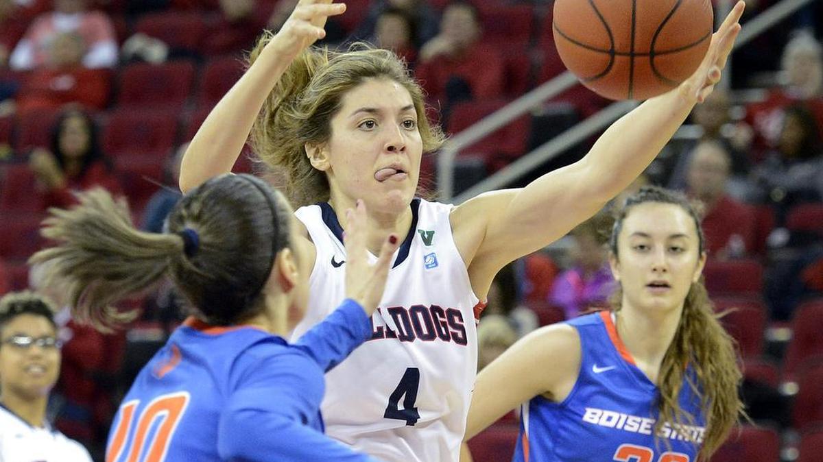 Fresno State and Bego Faz Davalos, at center reaching for a a rebound between two Boise State players on Jan. 9, will host Santa Clara in a first-round Women’s NIT game on Friday, March 18, 2016.
