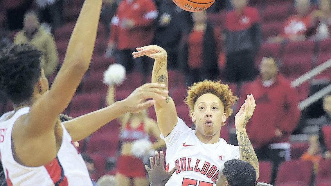 Fresno State guard Noah Blackwell (55) will not play in the Bulldogs’ non-conference game against the California Golden Bears Wednesday Dec. 11, 2019 due to a knee injury.