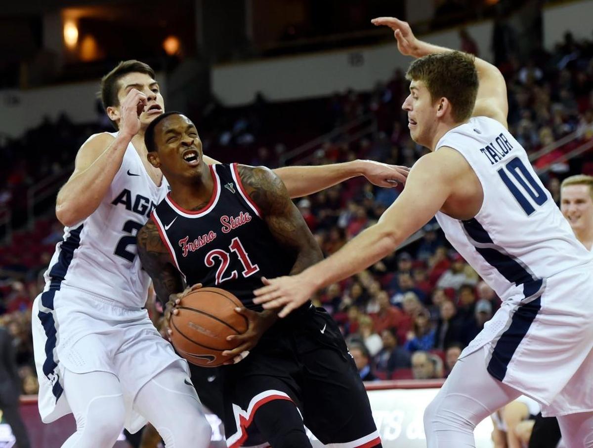 Fresno State guard Deshon Taylor, in action earlier this season, scored 22 points in the Bulldogs’ 77-64 victory overe UNLV at the Thomas & Mack Center in Las Vegas on Wednesday, Feb, 21, 2018. Taylor scored 11 of his points at the foul line.