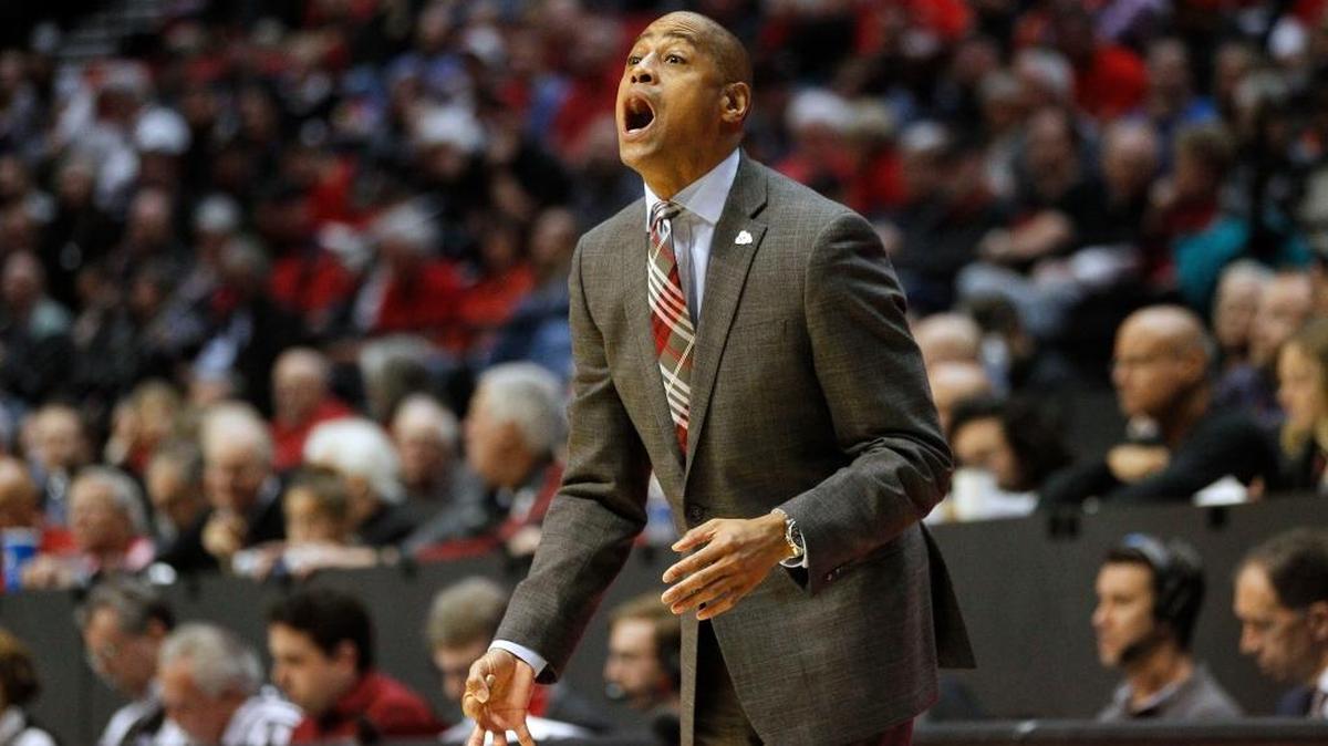 Fresno State coach Rodney Terry made a critical defensive adjustment in the second half, playing zone, and it paid off in a 77-73 victory over San Diego State at the Viejas Arena in San Diego on Wednesday, Jan. 17, 2018. The Aztecs had won 123 of their past 139 games at home, an .885 winning percentage.