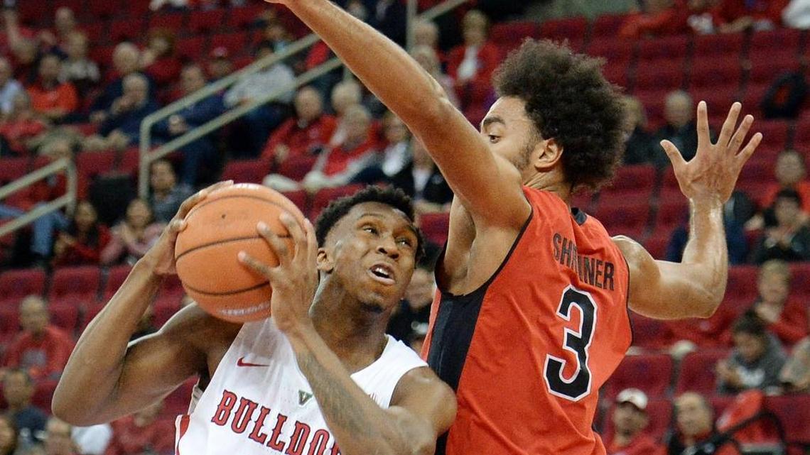 Fresno State point guard Jaron Hopkins, playing his second game since returning from a back injury, scored nine points with three rebounds and one assist in a 71-59 victory over Air Force on Saturday, Dec. 30, 2017 at the Save Mart Center.