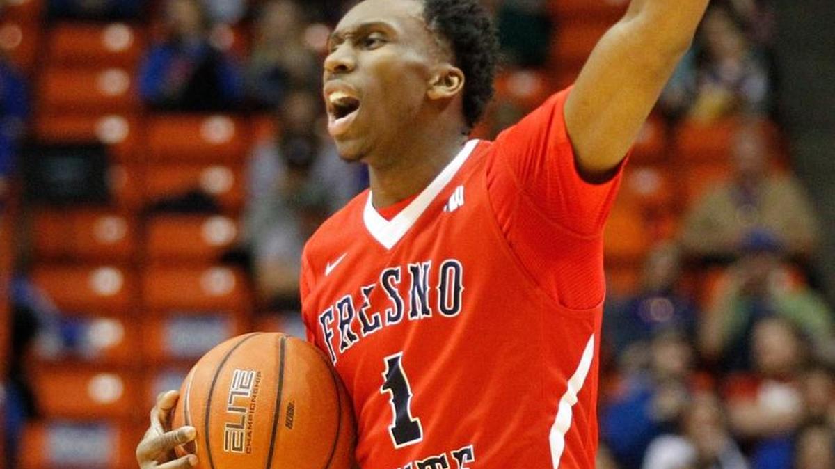 Fresno State point guard Jaron Hopkins scored 16 points with eight rebounds, four assists and one steal in the Bulldogs’ 72-59 victory over UNLV at Save Mart Center on Saturday, March 4. Fresno State will go into the Mountain West Conference Tournament as the No. 4 seed and face No. 5 New Mexico on Thursday at the Thomas & Mack Center in Las Vegas.