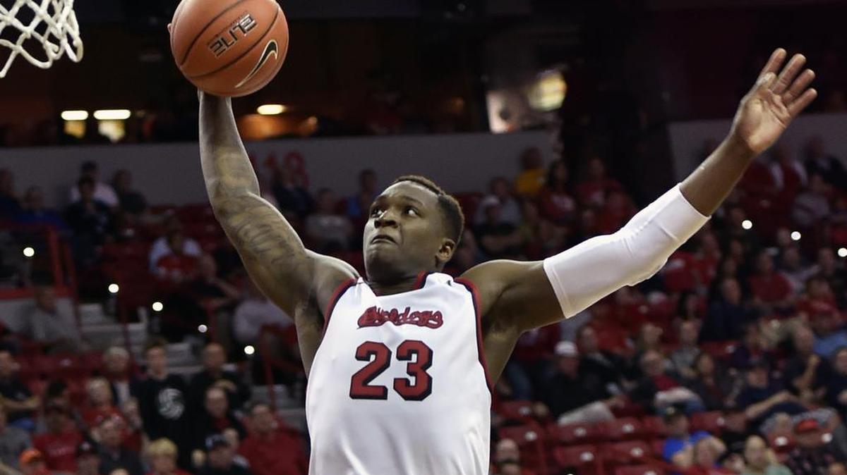 Fresno State’s Marvelle Harris shoots against UNLV during the second half of an NCAA college basketball game at the Mountain West Conference men’s tournament Thursday, March 10, 2016, in Las Vegas.