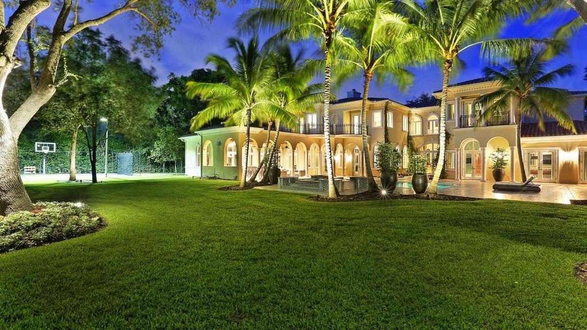 A view from the rear of Tyler Johnson’s mansion in suburban Miami. The basketball court is at left.