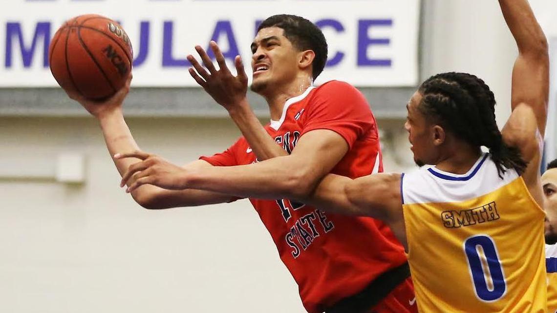 Fresno State forward Cullen Russo is fouled by Cal State Bakersfield’s Matt Smith during the first half at the Icardo Center in Bakersfield on Tuesday, Nov. 22, 2016. CSUB beat the Bulldogs 71-63.