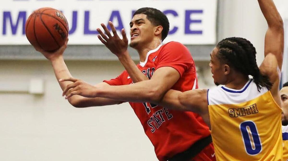 Fresno State forward Cullen Russo is fouled by Cal State Bakersfield’s Matt Smith during the first half at the Icardo Center in Bakersfield on Tuesday, Nov. 22, 2016. CSUB beat the Bulldogs 71-63.