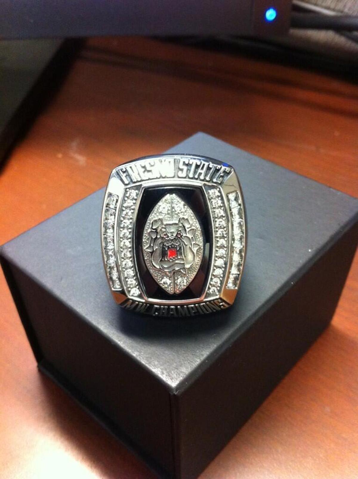 Fresno State players received this ring for winning the 2013 Mountain West Conference football championship.