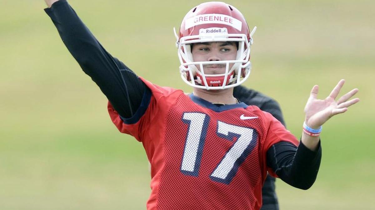 
Fresno State quarterback Zack Greenlee throws passes on the first day of practice of fall camp, Thursday, August 6, 2015.
