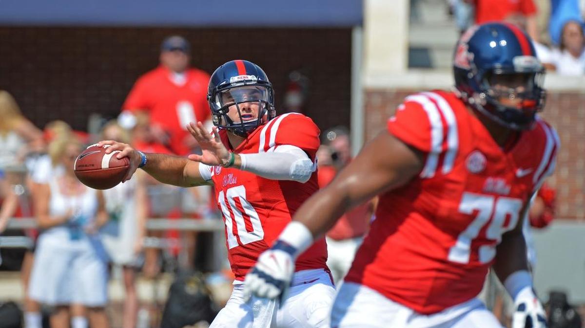
Mississippi’s Chad Kelly finished 9 of 15 for 211 yards and two touchdowns while sharing time with two other quarterbacks in the Rebels’ 76-3 win over Tennessee-Martin on Saturday in Oxford, Miss.
