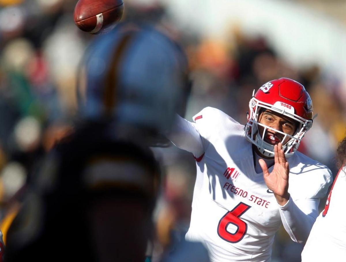 Fresno State quarterback Marcus McMaryion passes in the Bulldogs’ 13-7 victory over the Cowboys on Saturday, Nov. 18, 2017, at War Memorial Stadium in Laramie. Wyo. McMaryion completed 14 of 23 attempts for 186 yards and one touchdown and is now 7-1 in his starts.