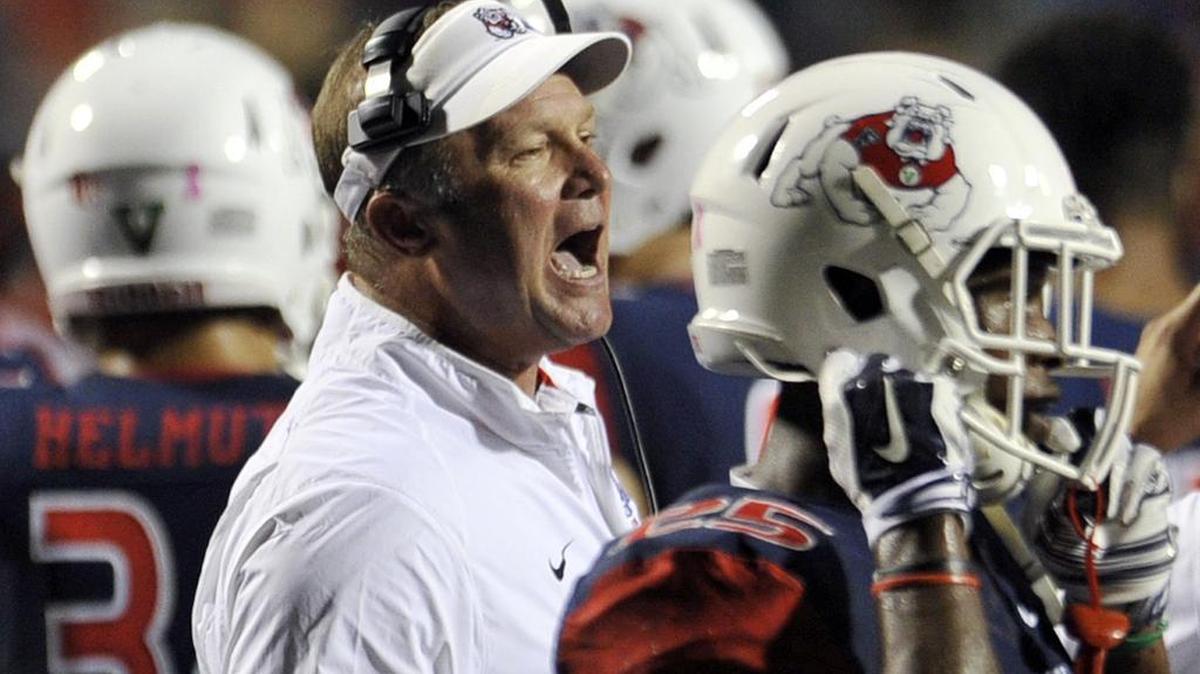 Coach Tim DeRuyter in his three-plus seasons at Fresno State has won all five games the Bulldogs have played against teams featuring option offenses, including Air Force in 2012. But this year’s Falcons have diversified their assault, and DeRuyter is cautious: “They do a terrific job in changing up blocking schemes. They do it at a very fast pace and with a lot of efficiency, so you have to know your assignments and you have to do it with consistency because as soon as you don’t an explosive play is going to happen.”
