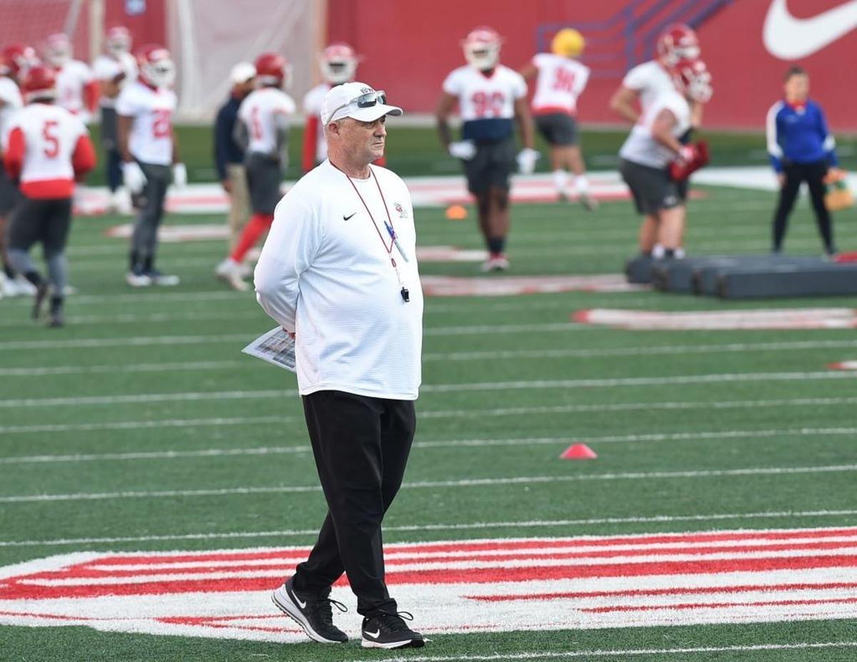 Fresno State coach Jeff Tedford watches during the first spring practice, Monday morning, March 12, 2108.