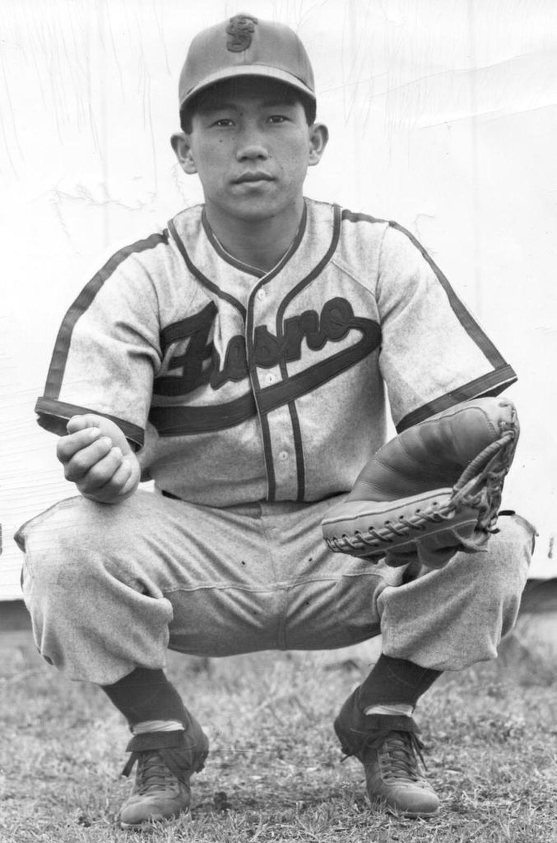 Fibber Hirayama, catcher, in June of 1950