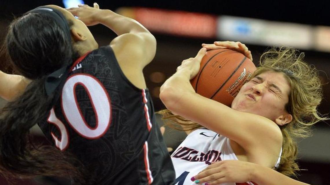 Fresno State’s Bego Faz Davalos grabs a rebound away from San Diego State’s Cheyenne Greenhouse in a Mountain West Conference game Jan. 20, 2016, at Save Mart Center. Faz Davalos was named Defensive Player of the Year and to the all-conference first team ahead of the Bulldogs’ run in the league’s postseason tournament at Thomas & Mack Center in Las Vegas.