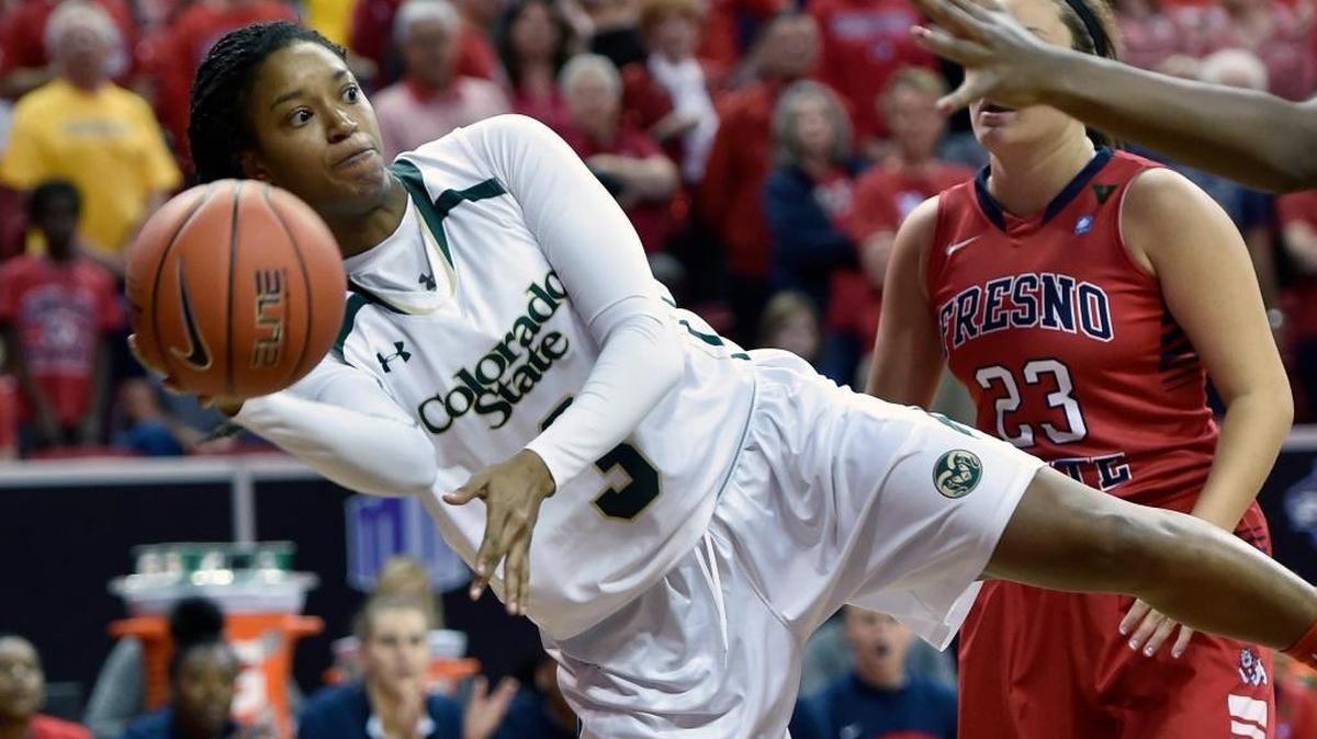 Colorado State’s Keyora Wharry looks to pass against Fresno State during the first half of the championship game of the 2016 Mountain West Conference Tournament.