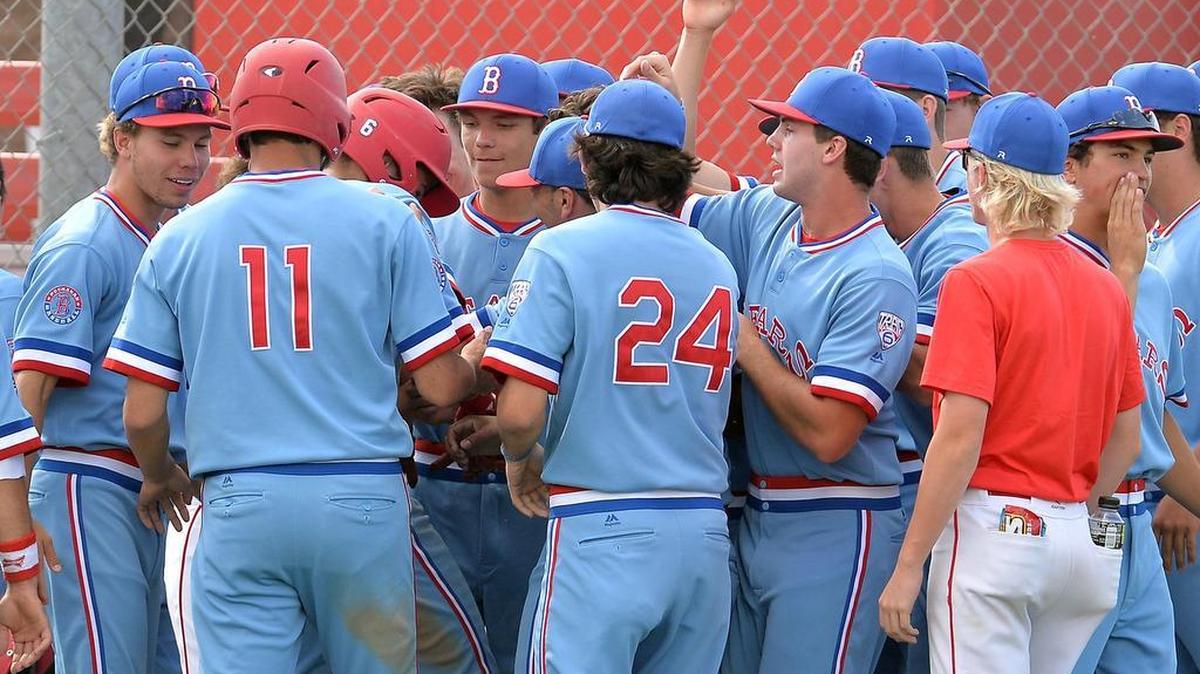 Buchanan’s Jamal O’Guinn (No. 6) is congratulated by his teammates after hitting a three-run home run in the second inning against Bullard in the semifinals of the Central Section Division I baseball playoffs on Tuesday, May 24, 2016, at Buchanan High School in Clovis.
