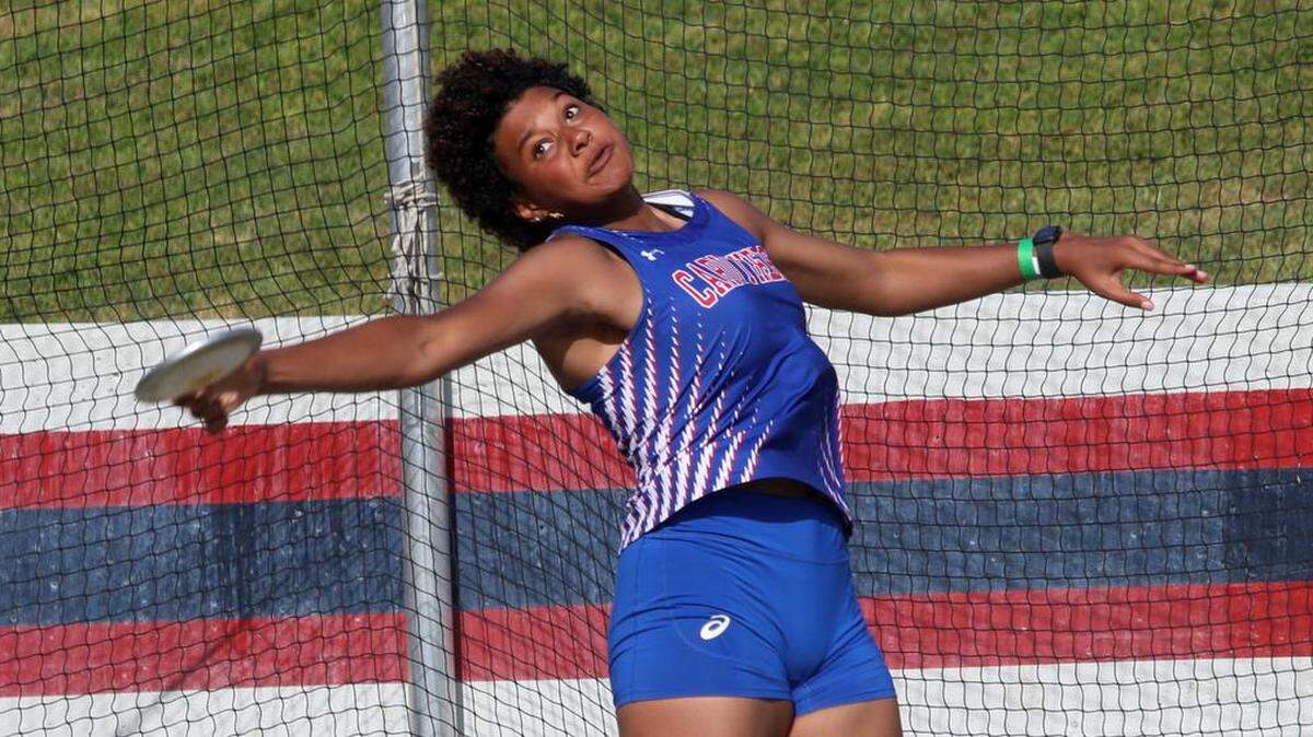 Caruthers High senior Nailea Fields won the girls discus with a throw of 156-03 at the Sanger Metric Classic on April 21, 2023.