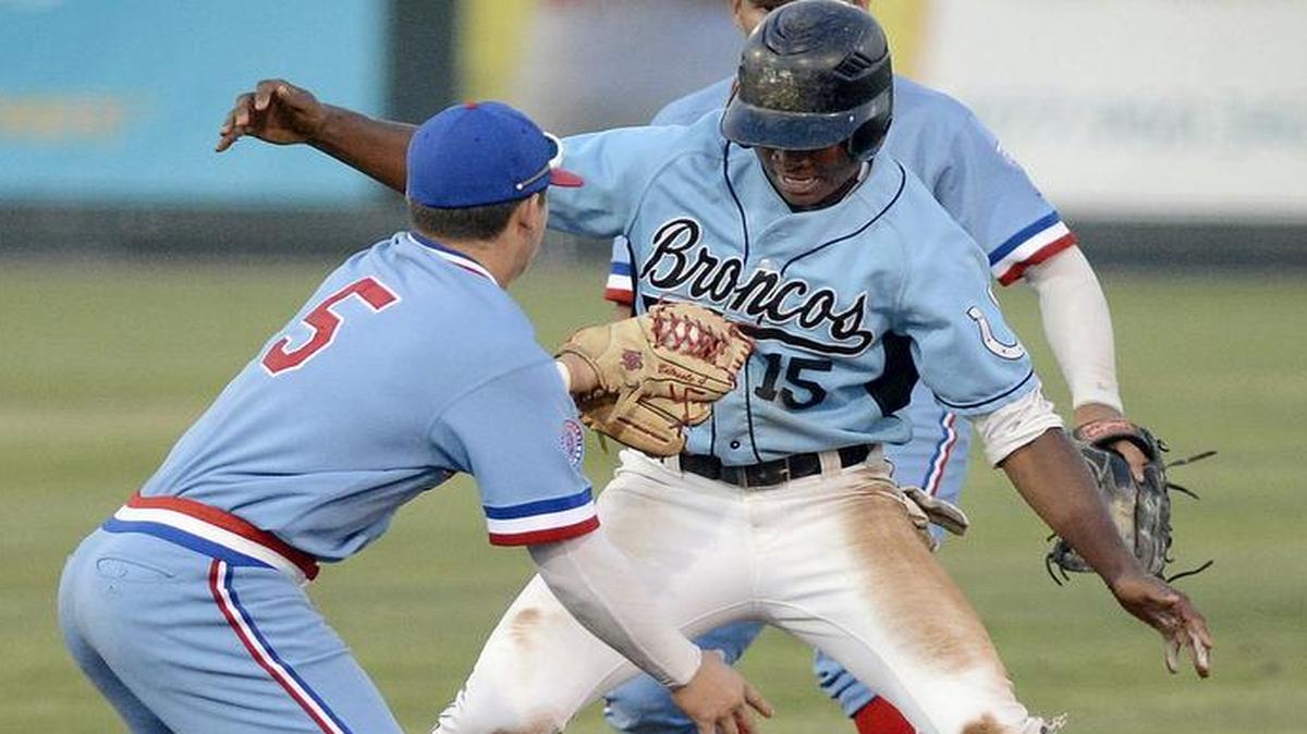 Clovis North’s Matt Fraizer dances around second base during a stolen base attempt against Buchanan in Central Section D-I championship game at Rawhide Stadium in Visalia on Tuesday, May 31, 2016.