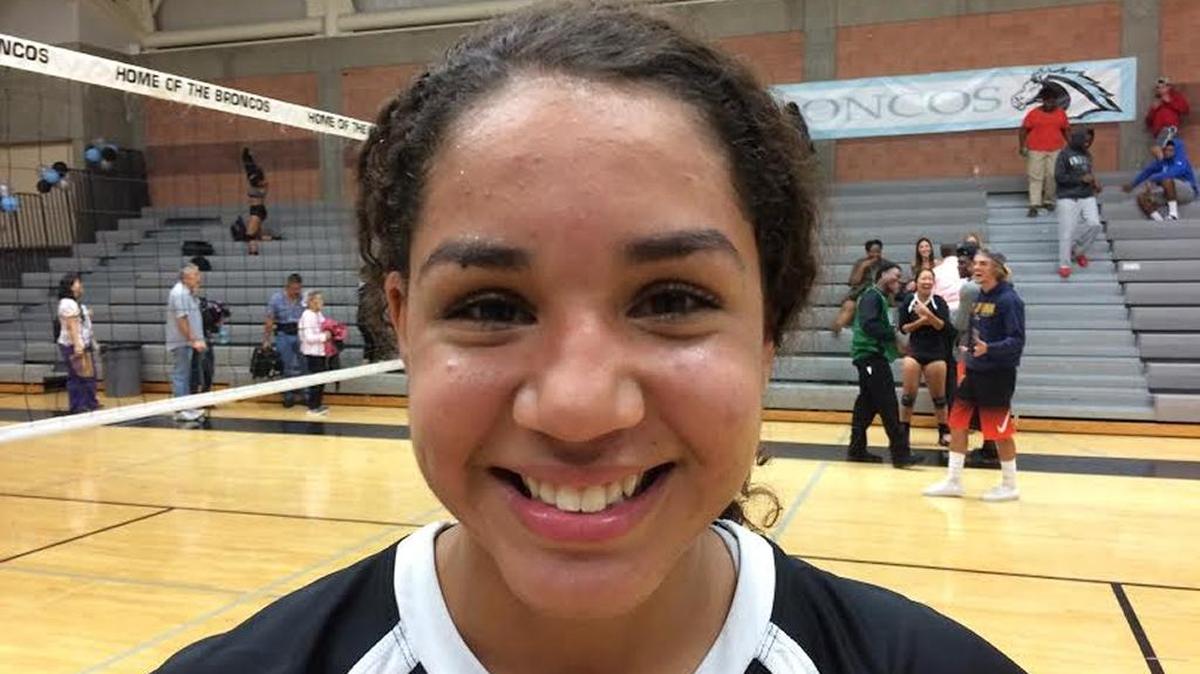 Maya Riddlesprigger contributes six kills and six blocks to Central’s 25-20, 25-21, 25-14 girls volleyball victory over Clovis North on Oct. 25.