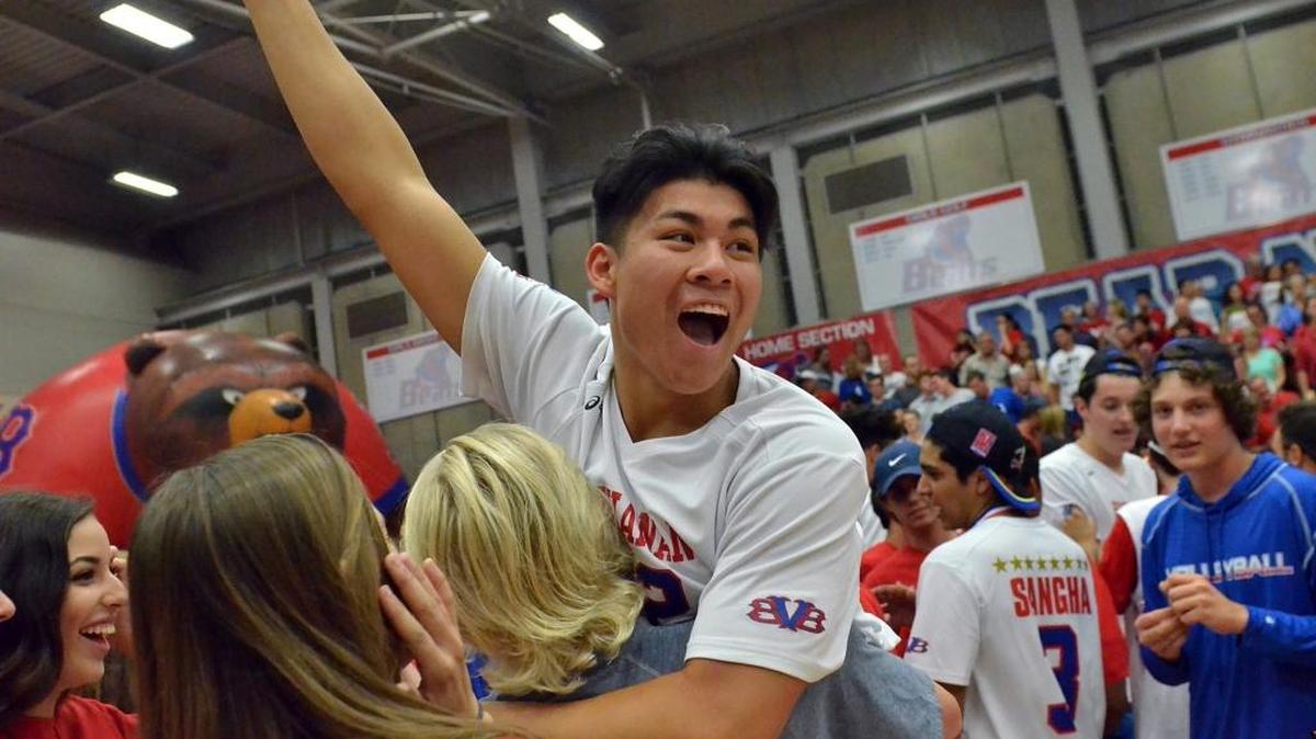 Buchanan’s Daniel Villegas celebrates the Bears’ victory over Sanger for the Central Section Division I title on Friday, May 20, 2016, in Clovis.