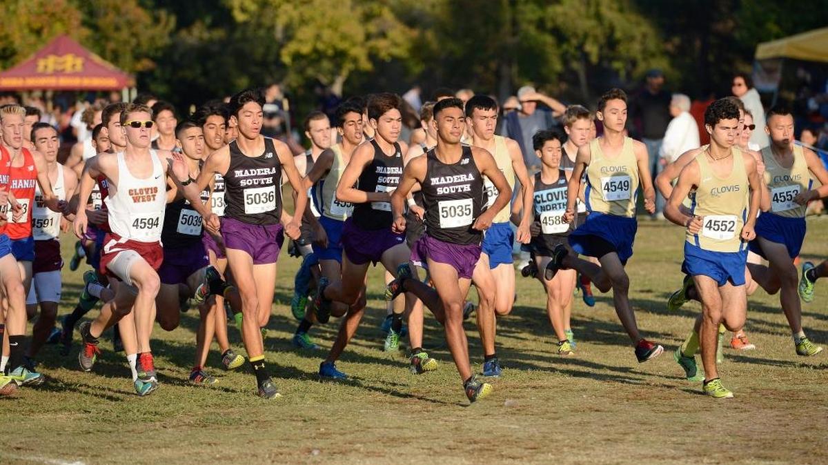 Madera South High runners help show the way during the 2015 Central Section Division I cross country championship race Nov. 19 at Woodward Park in Fresno. The Stallions won their eighth straight team championship and open 2016 as the section’s top-ranked boys team.
