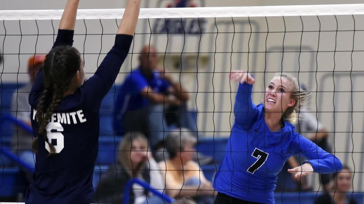 Brooke Gonsalves, right, has helped lead Immanuel High into the CIF State Division V girls volleyball final against Head/Royce-Oakland. The match is set for 7 p.m. Friday at Santiago Canyon College in Orange.