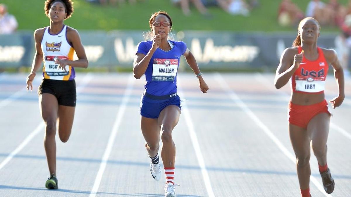 Hannah Waller, center, finished second in the 400 finals on Sunday at the USA Track & Field Junior Outdoor Championships at Veterans Memorial Stadium, but was later disqualified for a lane violation. Not all turned out bad, however, as Waller still earned a berth on the USA U20 team that will compete in Poland in July.
