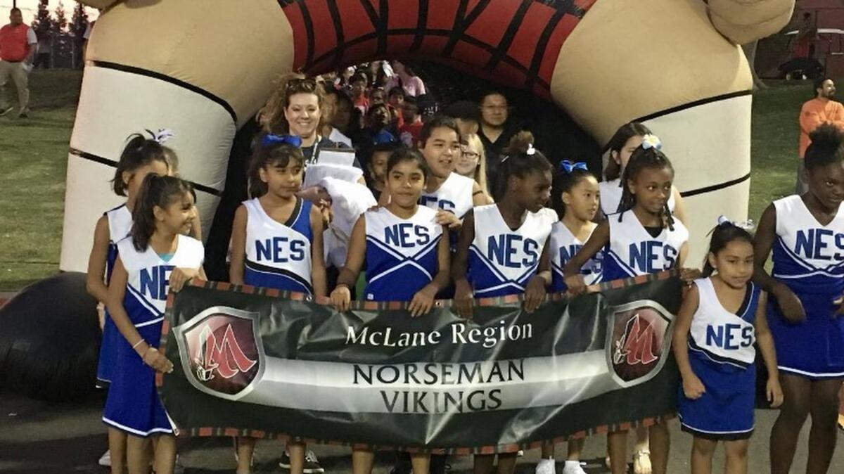 Cheerleaders from Norseman Elementary school participated in McLane’s Regional Night when students from the high school’s feeder schools find out what it’s like to be part of a Friday Night football setting.