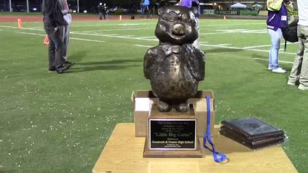 Fresno High and Roosevelt play for the Little Brown Pig statue.
