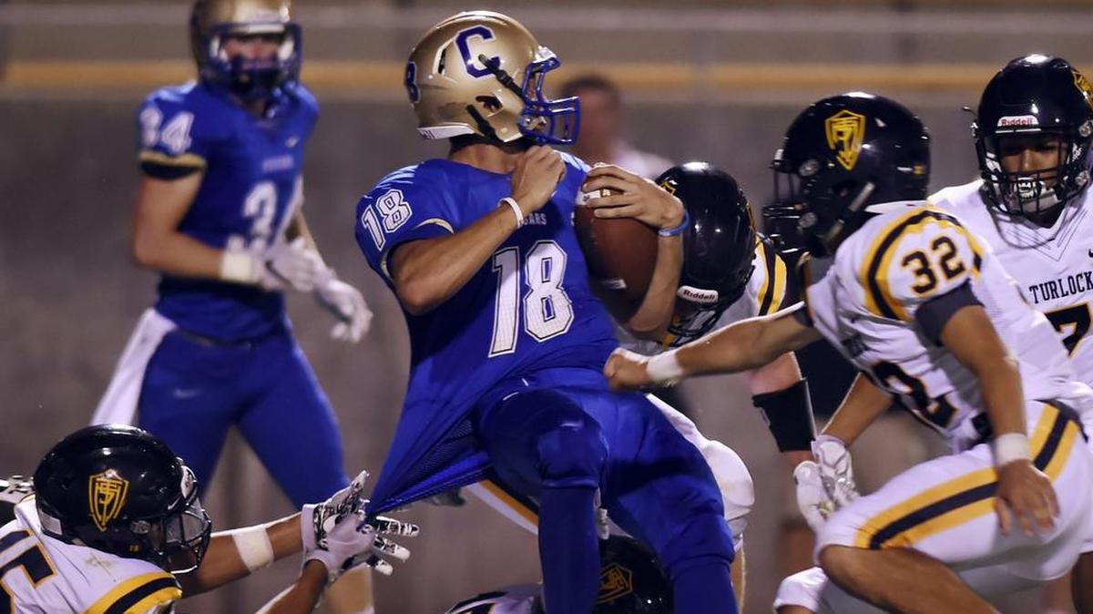 Clovis High and quarterback Payton Mayer endured some tough times during the 2017 regular season, averaging 22 points per game including a 14-13 loss Sept. 1 versus Turlock. But the Cougars showed off their firepower to open the Central Section Division I playoffs, as Mayer threw seven touchdowns and Clovis eliminated Ridgeview 49-39 on Thursday, Nov. 9, at Lamonica Stadium.
