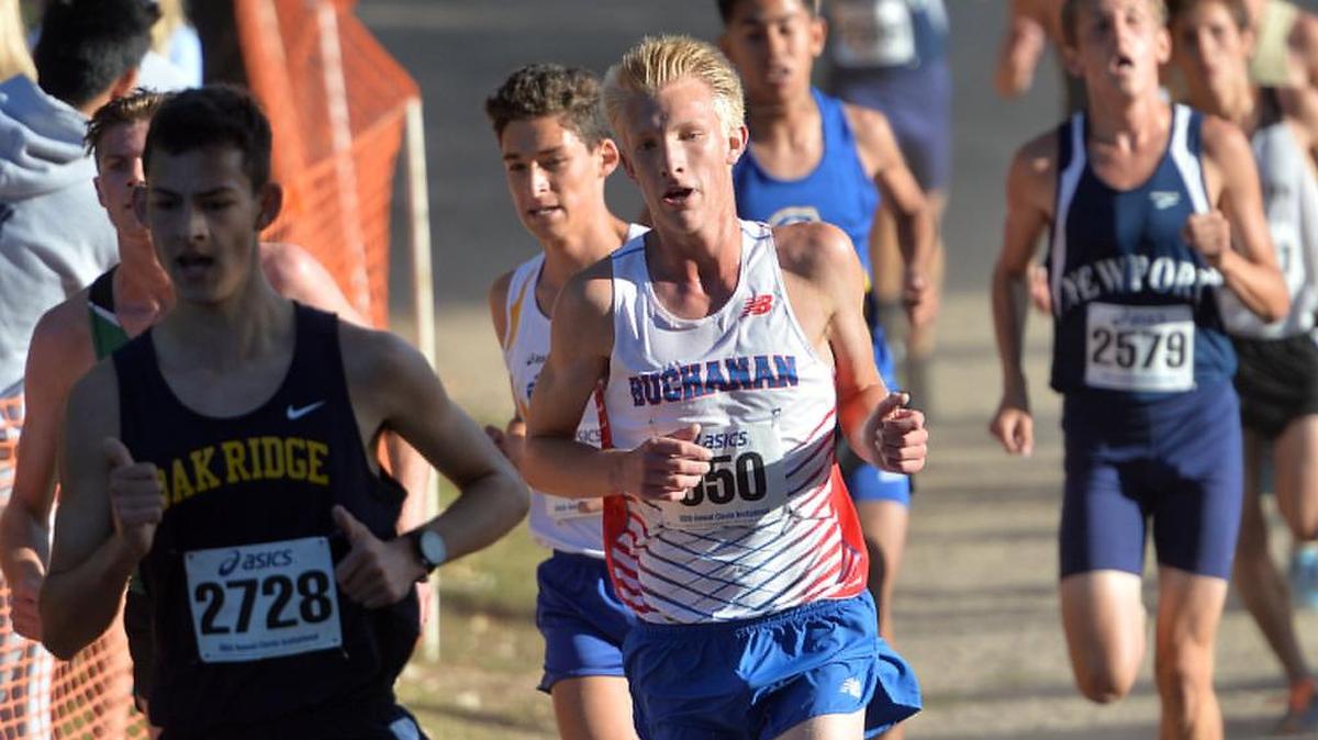 Buchanan’s Hayden Hansen, competing in the 38th Asics Clovis Invitational at Woodward Park on Saturday, Oct. 8, 2016, is the Tri-River Athletic Conference Runner of the Year in boys cross country.