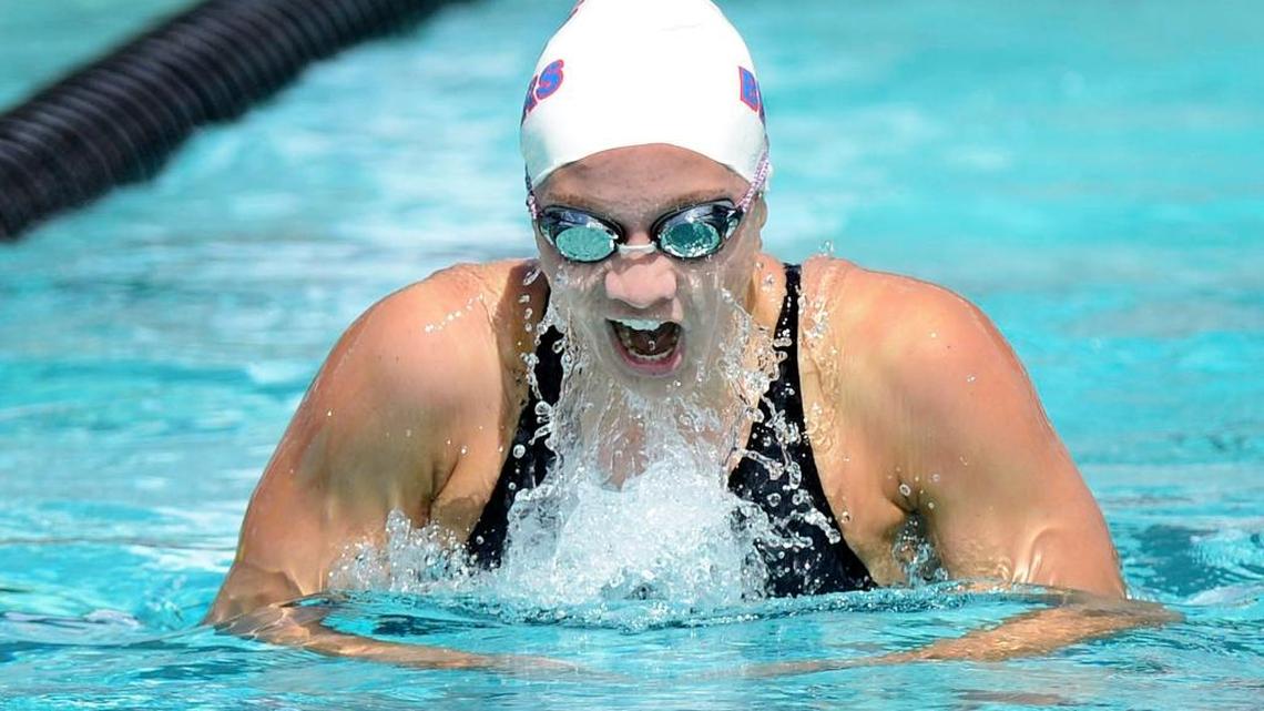 Buchanan High’s Stephanie Bartel swims in the 200-yard individual medley at the 2016 CIF State Swimming and Diving Championships on May 20, 2016, at Clovis West’s Clovis Olympic Swim Complex.