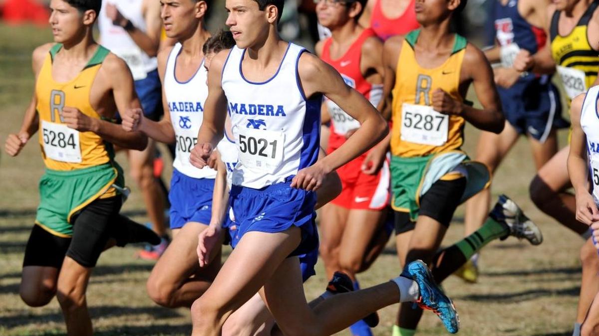 Madera High’s Tim Fitch and the rest of the field are off and running in the Division II boys race at Thursday’s Central Section Championships.