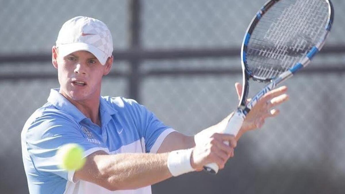 Clovis North’s Daly Meinert, seen in action in last year’s Central Section individual boys tennis championship, beat Nolan Shafik of Liberty-Bakersfield 6-1, 6-1 Tuesday, May 9 to power Clovis North’s team victory in the section team quarterfinal.