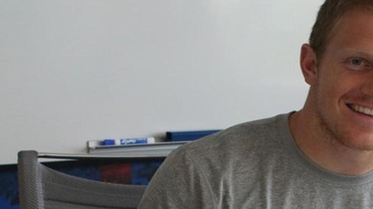 
Ex-Memorial High standout Wes Miller shows his joy after signing a contract with the Buffalo Bills earlier this month. 
