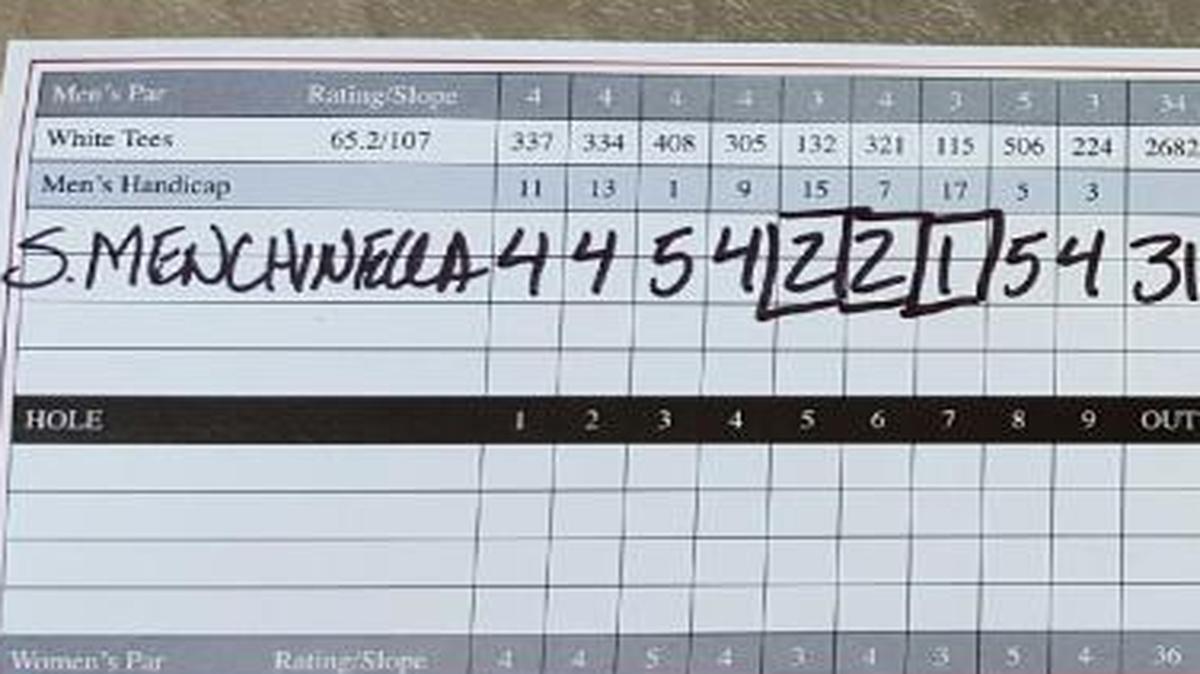 Steve Menchinella’s recent scorecard from a round at Airways Golf Course in which he went 5 under during a three-hole stretch.