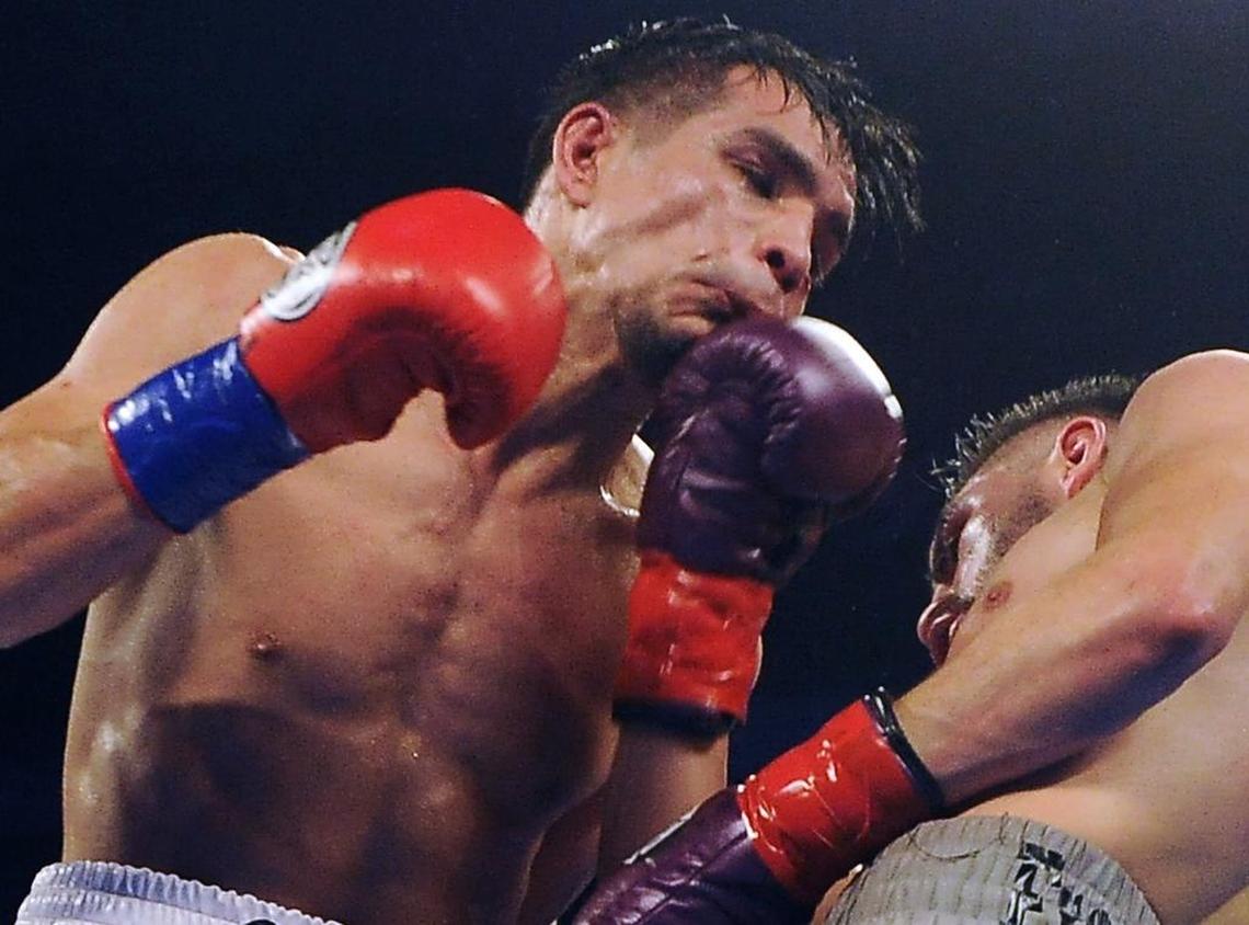 Jose Ramirez, right, lands a punch as he defends his WBC super lightweight title against Jose Zepeda, left, at Save Mart Center Sunday, Feb. 10, 2019 in Fresno.
