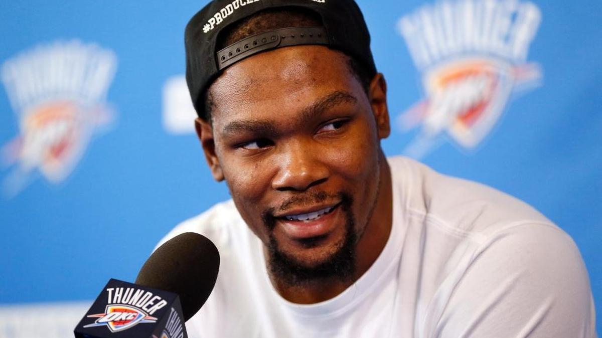 Oklahoma City’s Kevin Durant (35) speaks during a news conference at the team’s practice facility, June 1, 2016 in Oklahoma City. The seven-time All-Star will join the Golden State Warriors