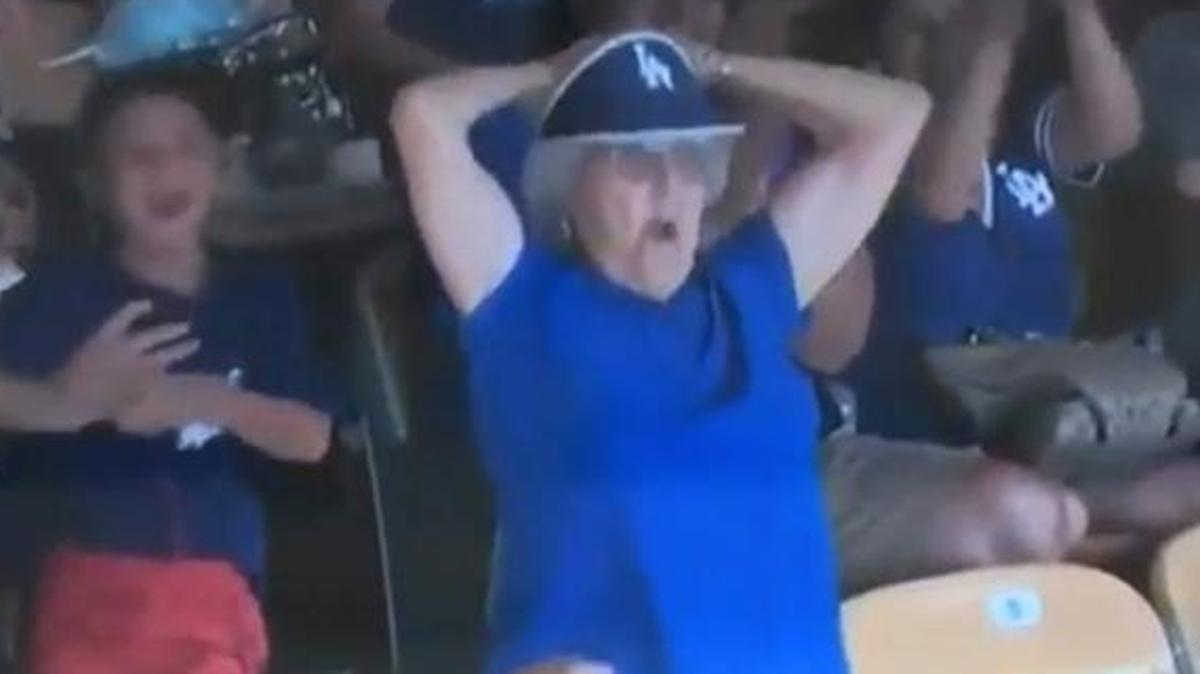 “Rally Granny,” aka Betty True, gave fans at Dodger Stadium a lot to cheer and more while dancing on the videoboard then ending her routine by lifting her shirt and showing off her white bra. The 85-year-old True, who is moving to Clovis next month, said she’s gotten wilder as she’s gotten older.