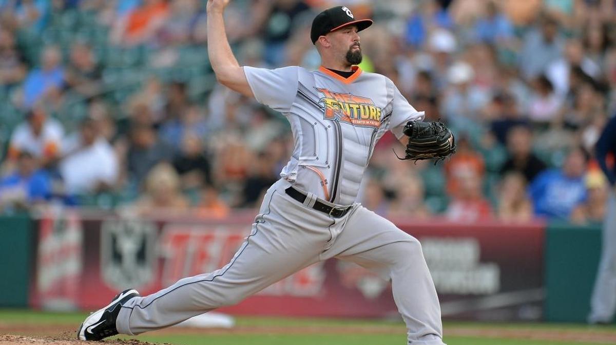
Grizzlies pitcher Mike Hauschild, shown above pitching in August against New Orleans, struggled in Game 1 of the PCL championship series, giving up five earned runs in 1
1/3
 innings Tuesday at Round Rock.
