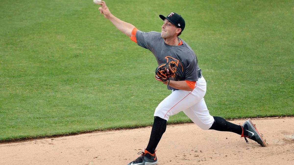 
Fresno Grizzlies pitcher Jordan Jankowski throws in practice at Chukchansi Stadium earlier this season. The right-handed reliever is the only member of the team’s increasingly strong bullpen core to have not given up a home run all season.
