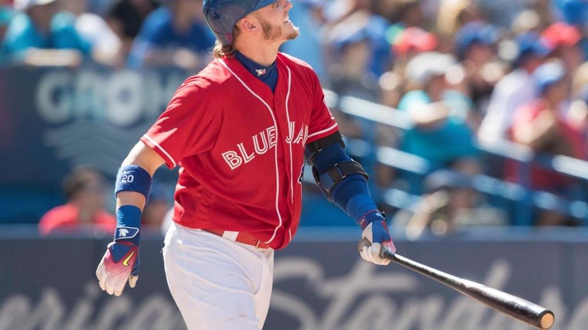 Toronto’s Josh Donaldson watches his second home run leave the park in the seventh inning on Sunday, Aug. 28, 2016.