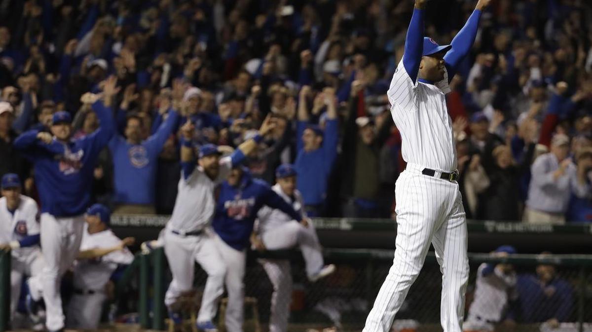 Cubs closer Aroldis Chapman celebrates the final out of the National League Championship Series on Saturday, Oct. 22, 2016 in Chicago. The Cubs beat the Los Angeles Dodgers 5-0 and will face the Cleveland Indians in the World Series.
