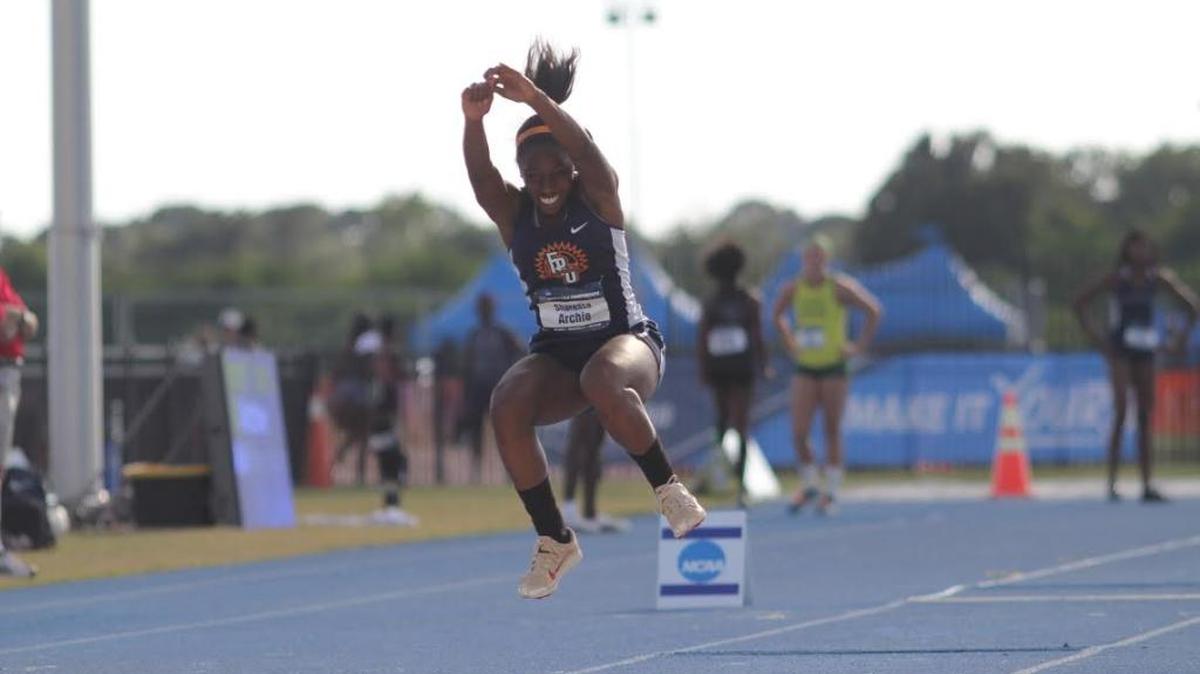Sharessa Archie of Fresno Pacific finishes eighth in the triple jump with a mark of 40-7.75 at the NCAA Division II track and field championships in Bradenton, Fla.
